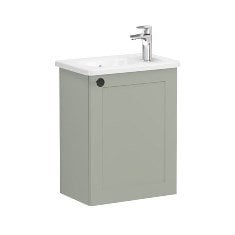 Vitra Root Classic 68630 Lavabo Dolabı, Kapaklı, 45 Cm, Kompakt, Sağdan Armatür Delikli, Mat Retro Yeşil, Yuvarlak Lavabolu, Sağ